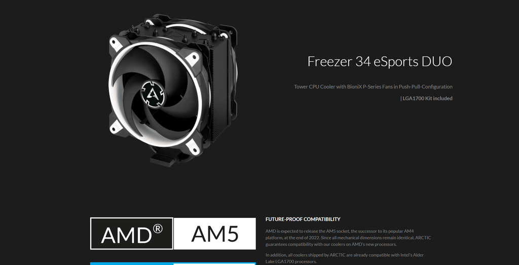 Arctic Freezer 34 eSport DUO Intel/AMD CPU Cooler White  Model: ACFRE00061A Description