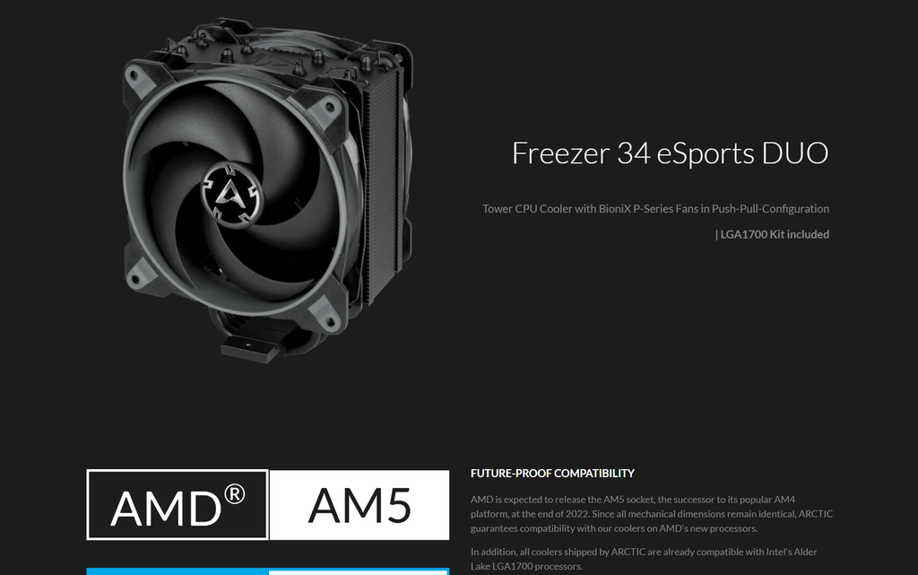 Arctic Freezer 34 eSport DUO Intel/AMD CPU Cooler Grey  Model: ACFRE00075A Description