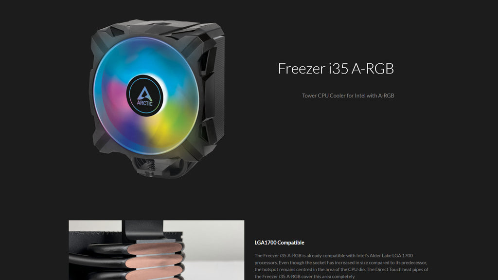 Arctic Freezer i35 ARGB Intel CPU Cooler   Model: ACFRE00104A Description