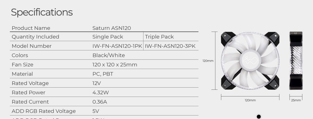 In Win Saturn ASN120 120mm ARGB Case Fans Specification