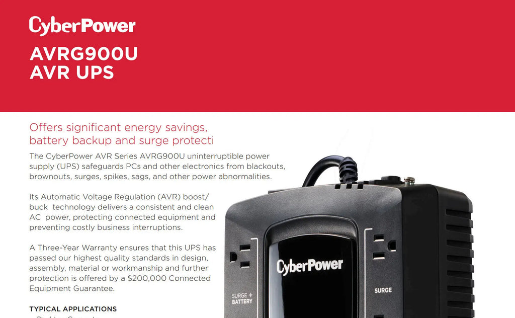 CyberPower 900VA 480W Compact UPS System Model: AVRG900U Description