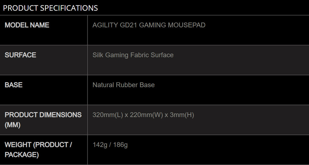 MSI Agility GD21 Gaming Mouse Pad Specification