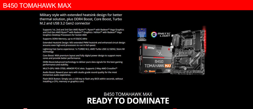 MSI B450 TOMAHAWK MAX AMD Motherboard Description