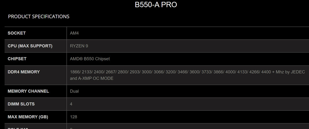 MSI B550-A PRO AMD Socket AM4 ATX Motherboard - Specification