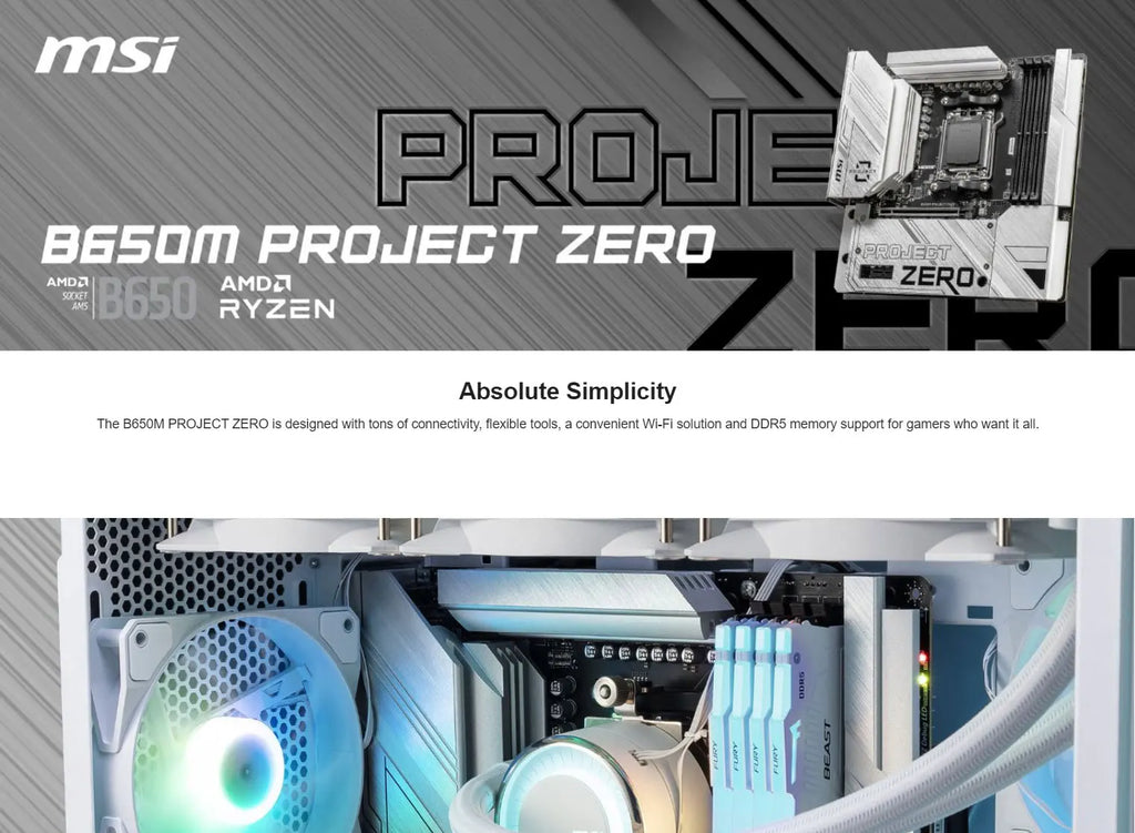 MSI B650M PROJECT ZERO AMD AM5 Micro-ATX Gaming Motherboard Description