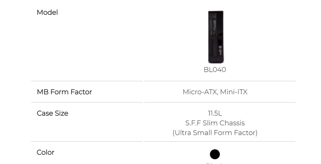 In Win BL040 SFF Micro ATX Slim Case with 300W Power Supply Model: BL040.FH300TB3F Specification