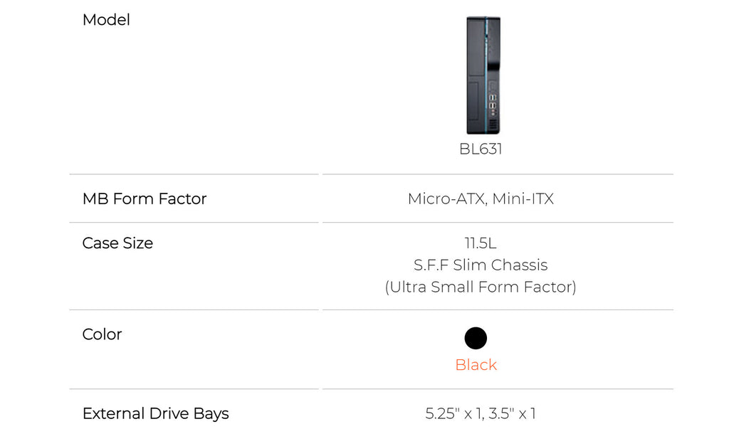 In Win BL631 SFF Micro ATX Slim Case with 300W Power Supply Model: BL631.FH300TB3F Specification