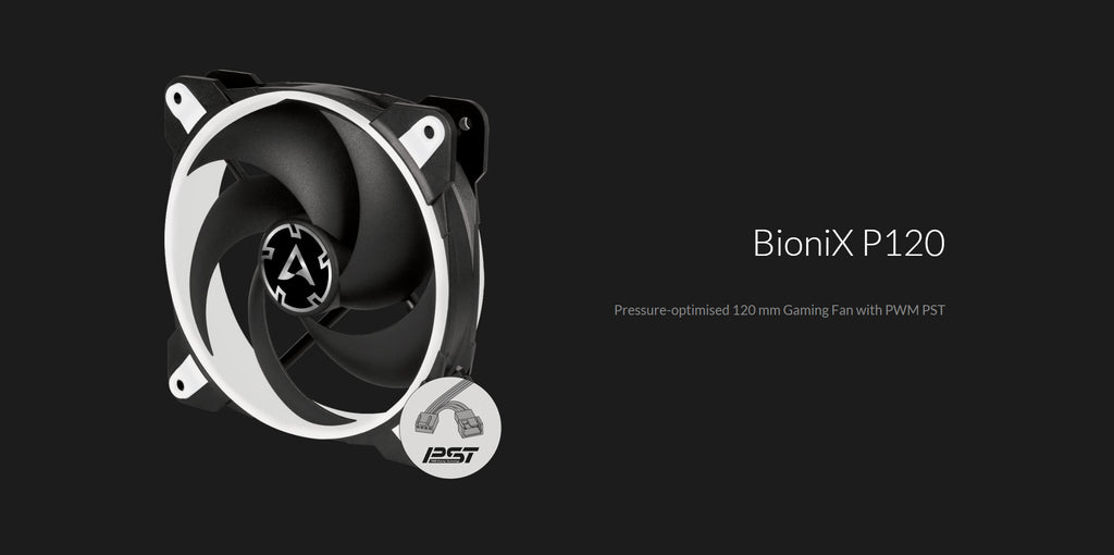 Arctic BioniX P120 PWM PST 120mm 4Pin Gaming Case Fan Black & White Color Description