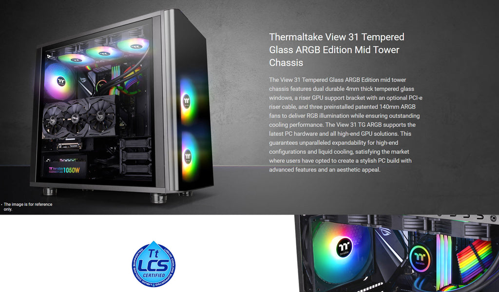 Thermaltake View 31 Tempered Glass ARGB Edition Mid-Tower Chassis Model: CA-1H8-00M1WN-02 Description