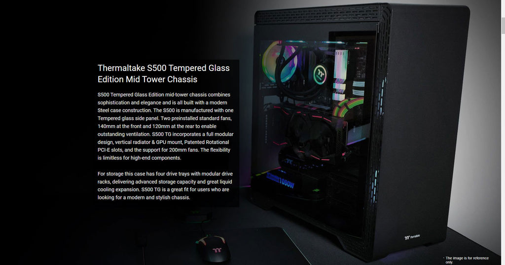 Thermaltake S500 Tempered Glass Mid-Tower Chassis Model: CA-1O3-00M1WN-00 Description