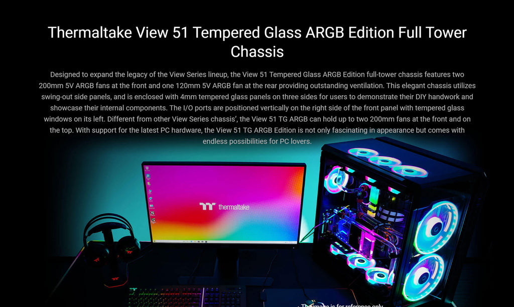 Thermaltake View 51 Tempered Glass ARGB Black Edition Mid-Tower Chassis Model: CA-1Q6-00M1WN-00 Description