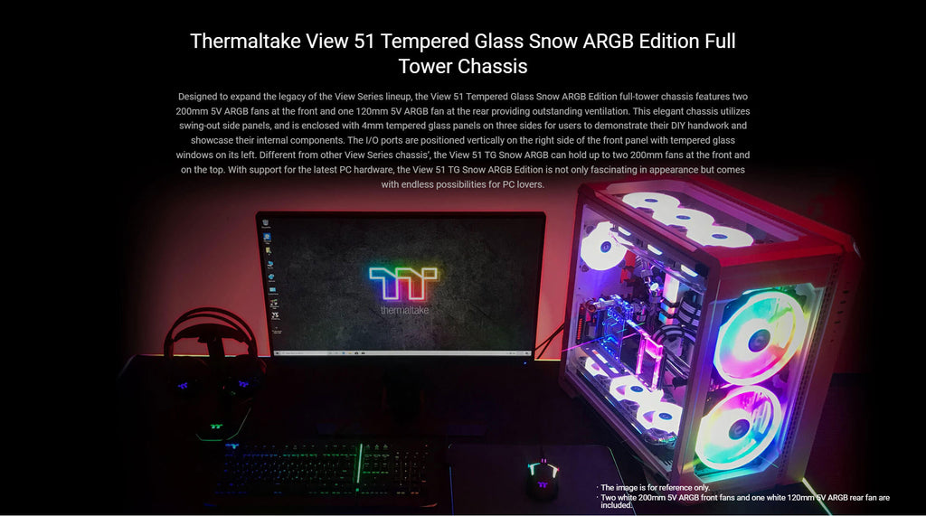 Thermaltake View 51 Tempered Glass ARGB White Edition Mid-Tower Chassis Model: CA-1Q6-00M6WN-00 Description