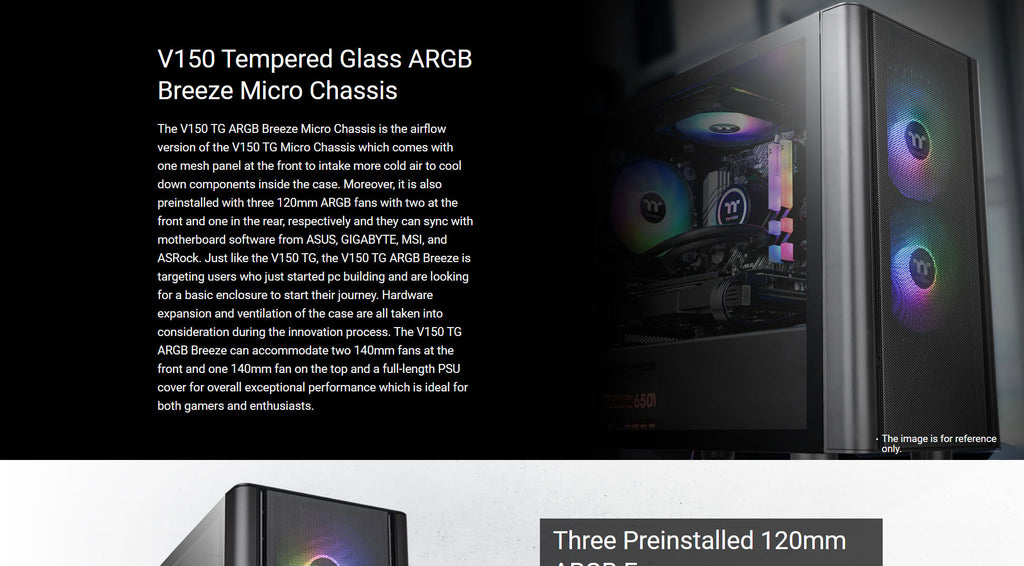 Thermaltake V150 Tempered Glass ARGB Breeze Micro ATX Chassis Model: CA-1R1-00S1WN-02 Description