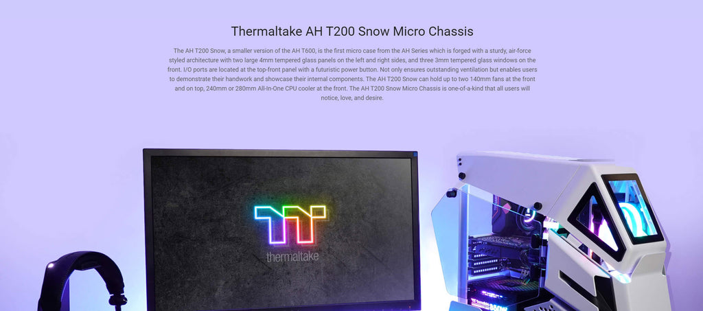 Thermaltake AH T200 White Helicopter Styled Open Frame Tempered Glass Case Model: CA-1R4-00S6WN-00 Description