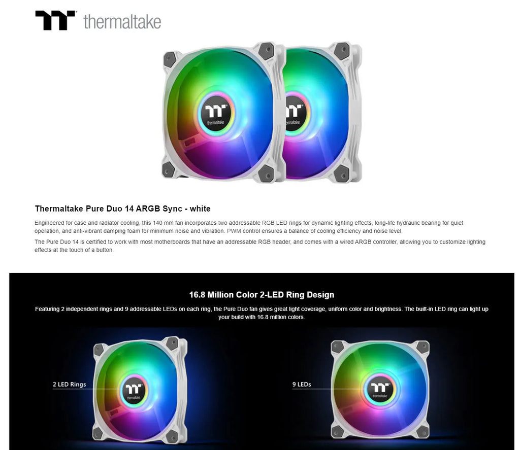 Thermaltake Pure 14 ARGB 140mm Case Fan White Edition Description