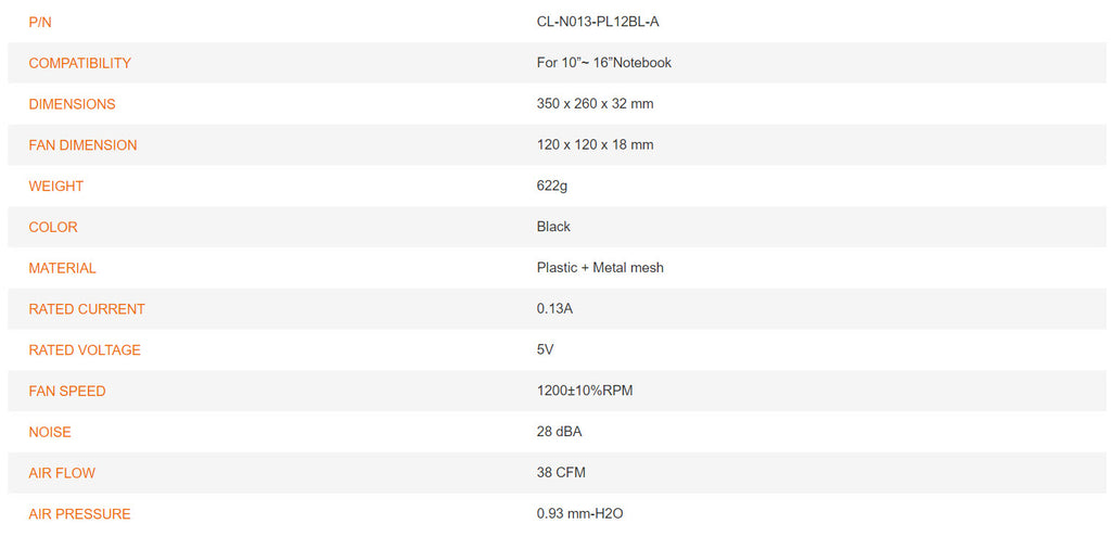 Thermaltake Massive A23 16” Slim Notebook Cooler Model: CL-N013-PL12BL-A Specification