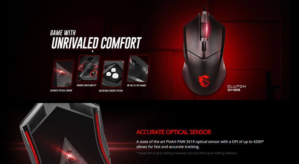 MSI CLUTCH GM08 Weight Adjustable Gaming Mouse Description