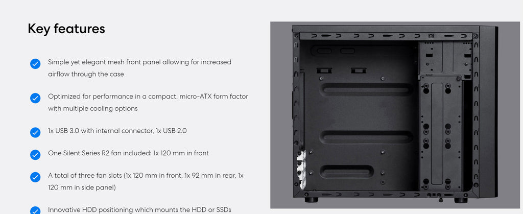 Fractal Design Core 1000 Black Micro ATX Mini Tower Case Model: FD-CA-CORE-1000-USB3-BL Description