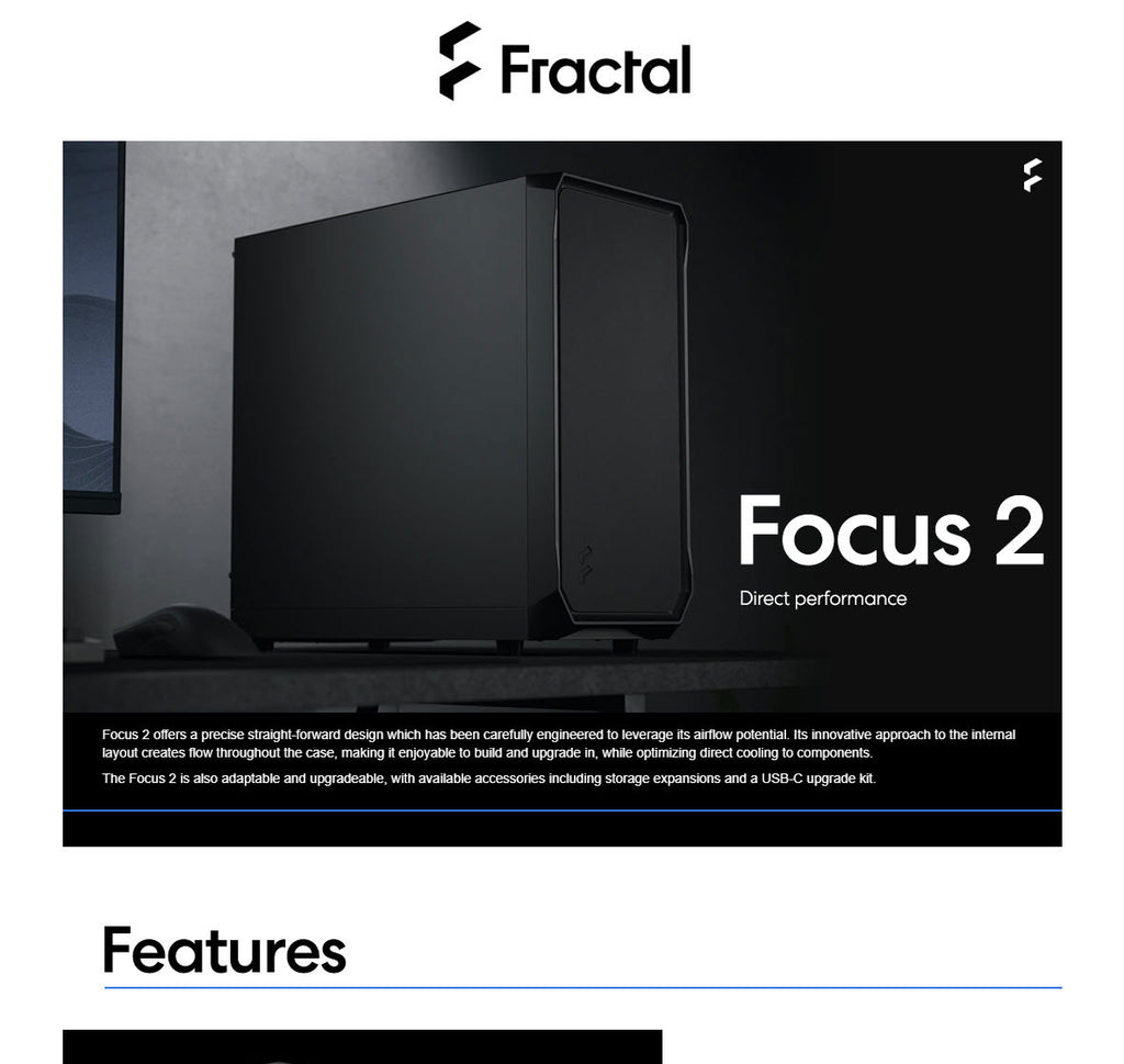 Fractal Design Focus 2 Black with Solid Side Panel Model: FD-C-FOC2A-02 Description