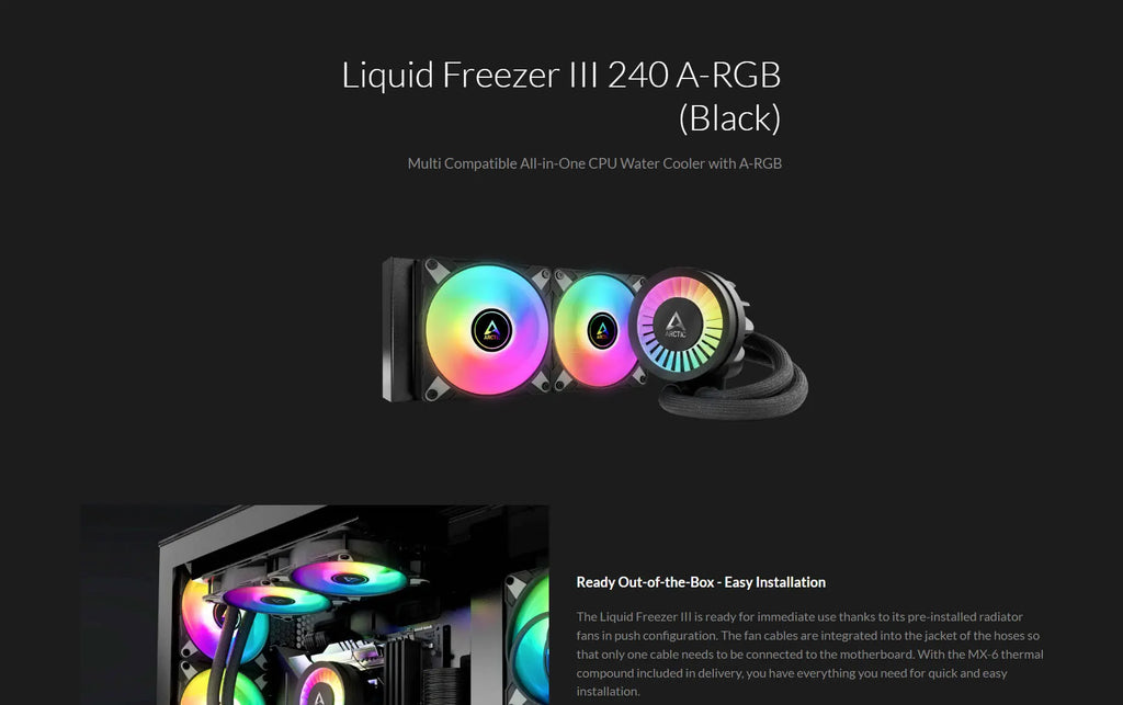 ARCTIC Liquid Freezer III 240 A-RGB 240mm Liquid Cooler w/ ARGB Fans Black Color Description