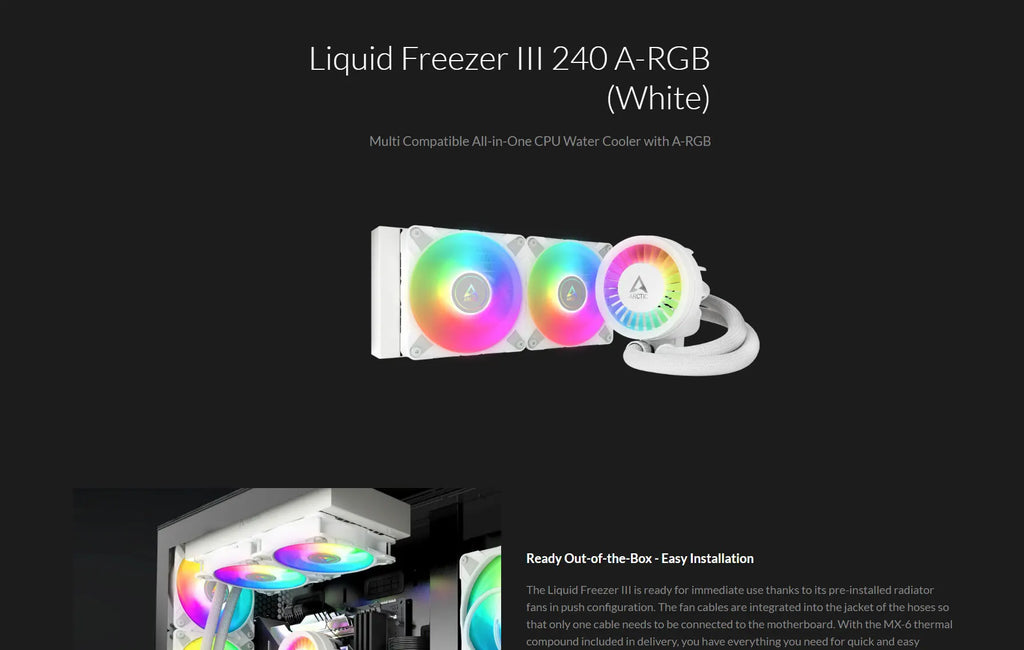 ARCTIC Liquid Freezer III 240 A-RGB 240mm Liquid Cooler w/ ARGB Fans White Color Specification