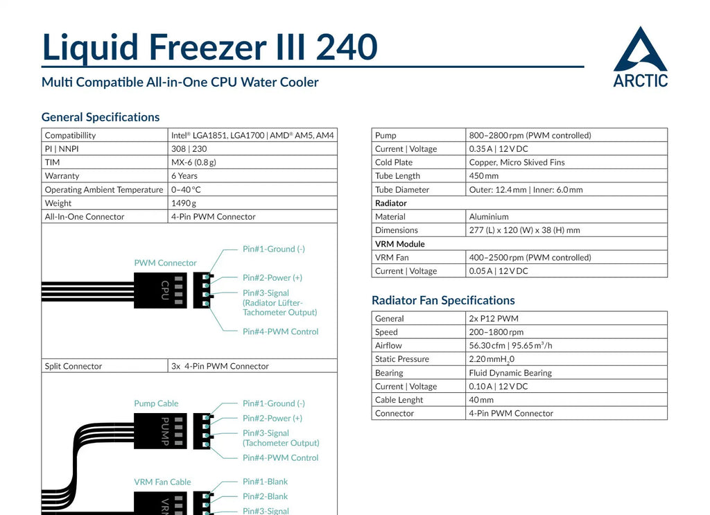 ARCTIC Liquid Freezer III 240 240mm Liquid Cooler Black Color Model: ACFRE00134A Specification