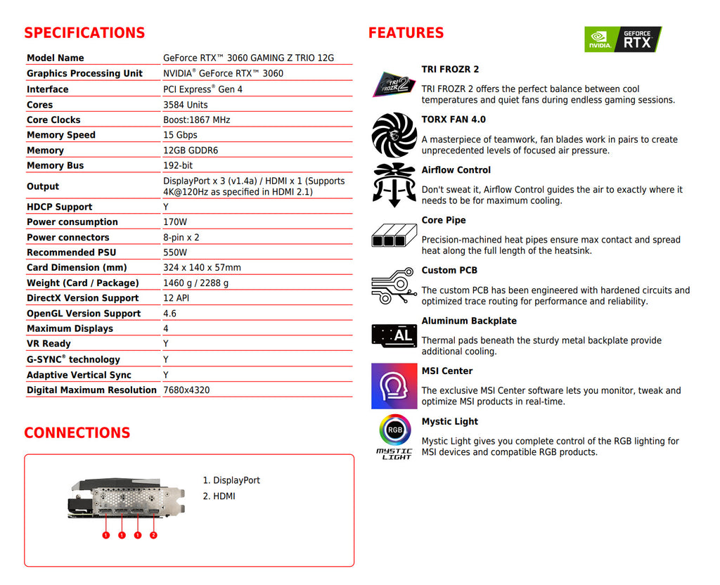 MSI RTX 3060 GAMING Z TRIO 12G Gaming Video Card Descrioption