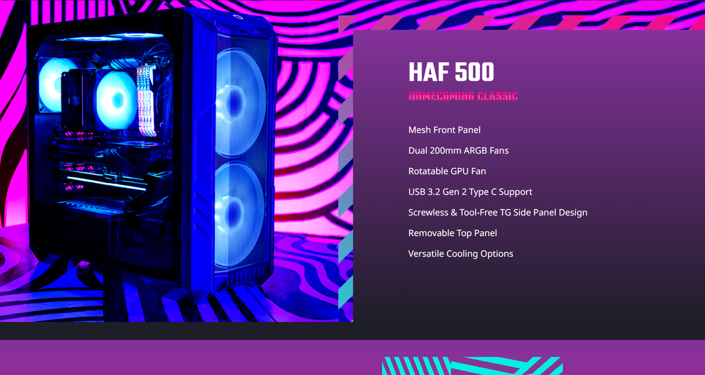 Cooler Master HAF 500 Mid Tower Case with Tempered Glass Panel Description