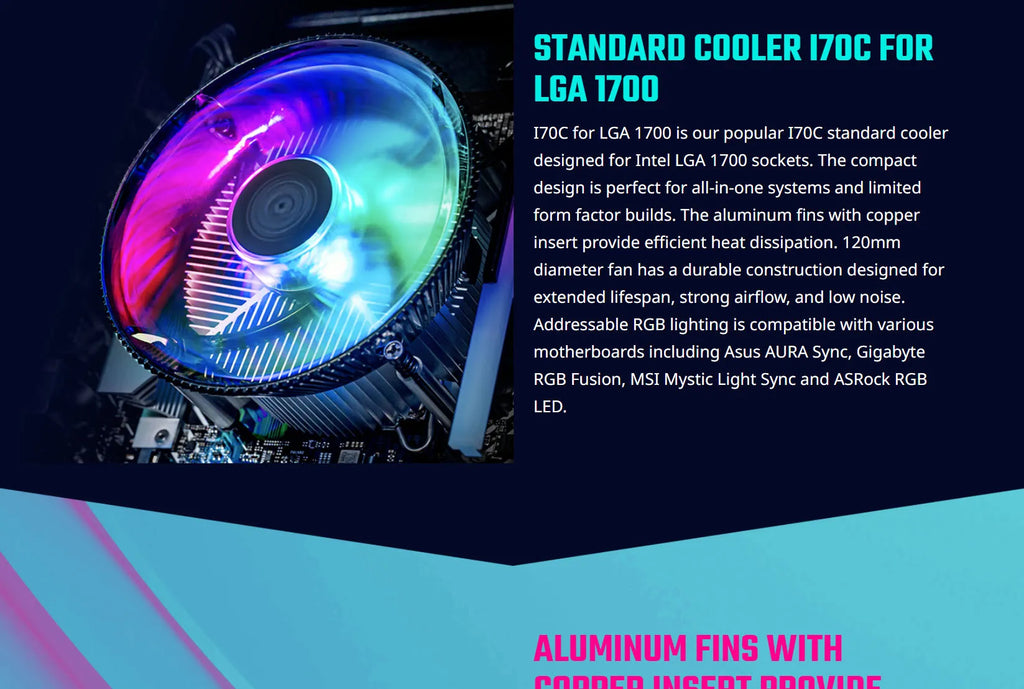 Cooler Master I170C ARGB Intel Socket 1700 CPU Cooling Fan Description