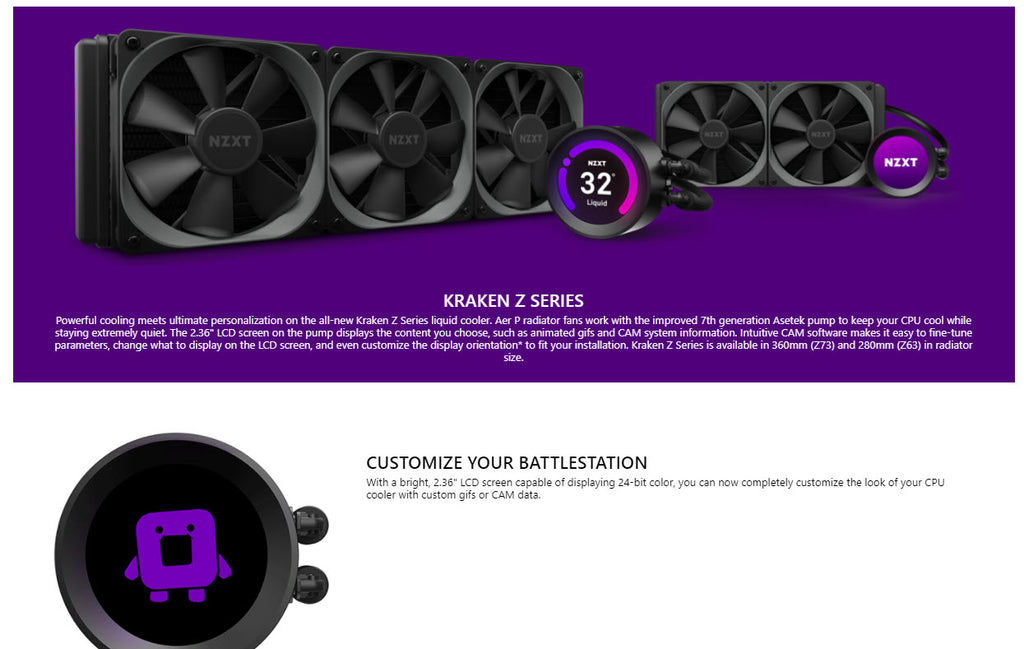 NZXT Kraken Z Series Z73 360mm All-In-One RGB Liquid Cooler RL-KRZ73-01 Description