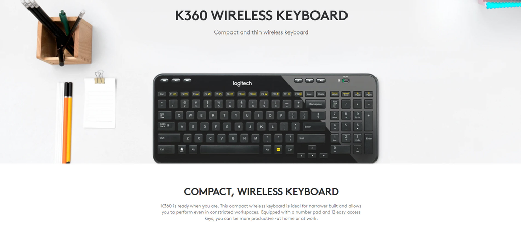 Logitech K360 Compact Wireless Keyboard Glossy Black Color Model: 920-004088 Description