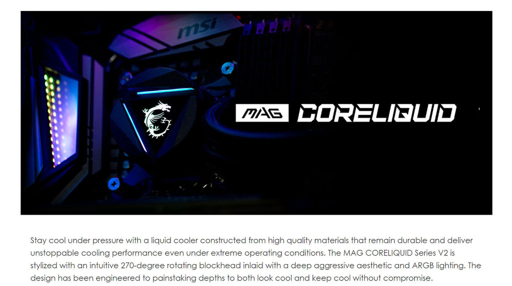 MSI MAG CORELIQUID 280R AIO V2 240mm Liquid CPU Cooler - Aeromalls –