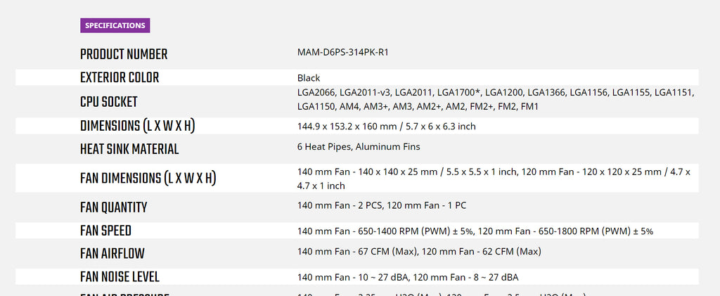 Cooler Master Master AIR MA624 STEALTH CPU Cooling Fan Model: MAM-D6PS-314PK-R1 Specification