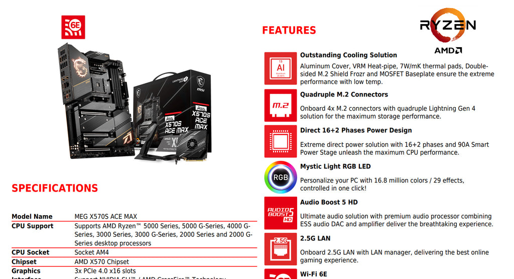 MSI MEG X570S ACE MAX AMD AM4 ATX Motherboard Specification