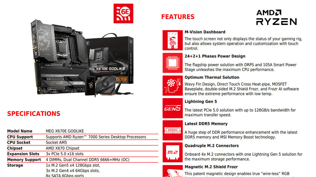 MSI MEG X670E GODLIKE AMD AM5 ATX Gaming Motherboard Specification