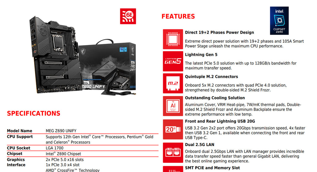 MSI MEG Z690 UNIFY DDR5 Intel Socket 1700 ATX Motherboard Specification