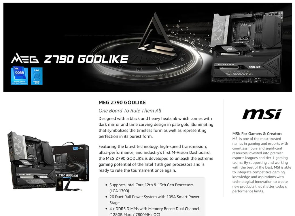 MSI MEG Z790 GOLDLIKE Intel Socket 1700 E-ATX Motherboard Description