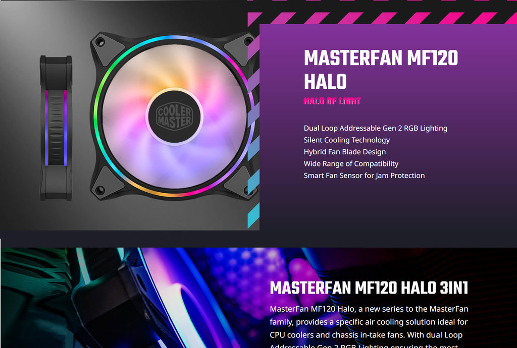 Cooler Master MASTERFAN MF120 Halo 120mm ARGB Black Case Fan Model: MFL-B2DN-18NPA-R1 Description