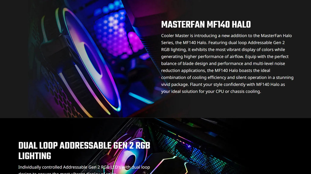 Cooler Master MasterFan MF140 Halo ARGB 140mm Black Case Fan Model: MFL-B4DN-15NPA-R1 Description