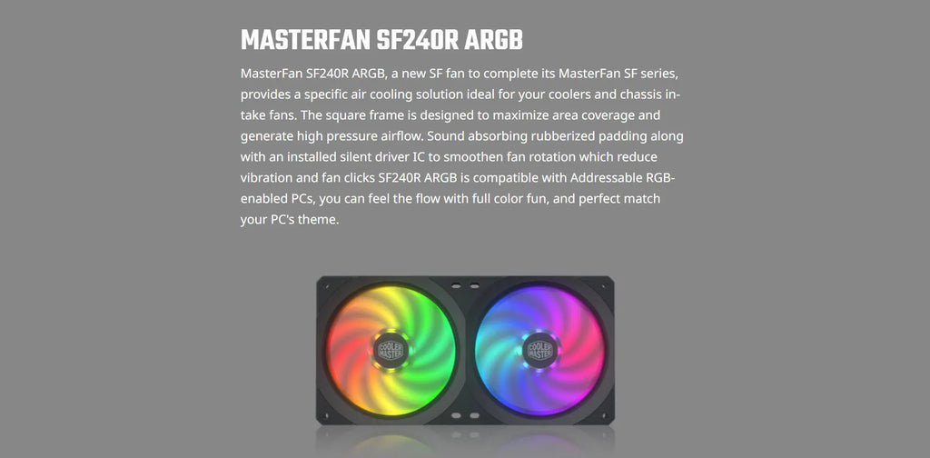 Cooler Master MasterFan SF240R ARGB 2X 120mm Case Fan Model: MFX-B2D2-18NPA-R1 Description