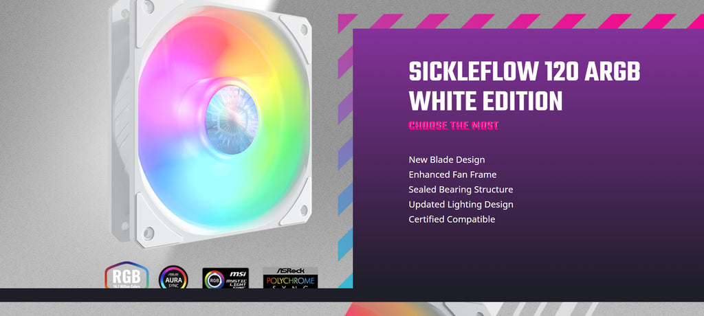 Cooler Master SOCKLEFLOW 120 ARGB  WHITE EDITION 120mm ARGB Case Fan White Color Model: MFX-B2DW-18NPA-R1 Description