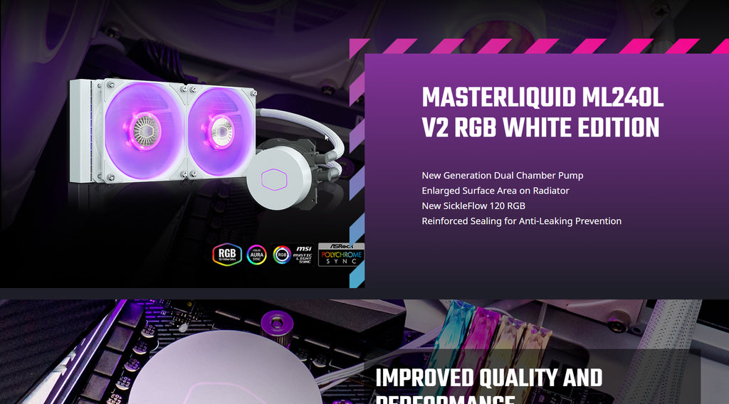 Cooler Master MasterLiquid ML240L V2 RGB White Edition AIO Liquid Cooler Model: MLW-D24M-A18PC-RW Description