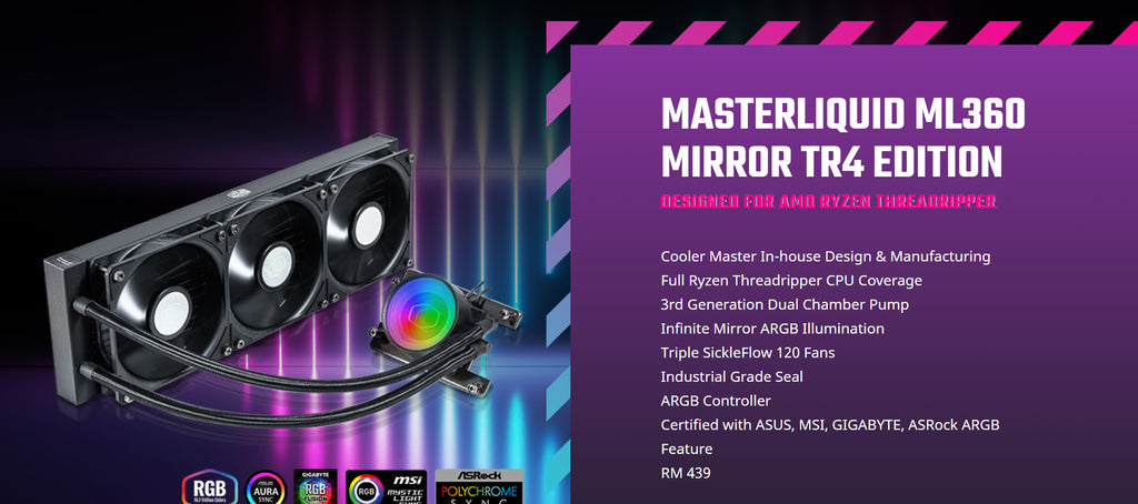 Cooler Master MasterLiquid ML360 MIRROR TR4 Edition ARGB AIO Liquid Cooler Model: MLX-D36M-A18PK-T1  Description