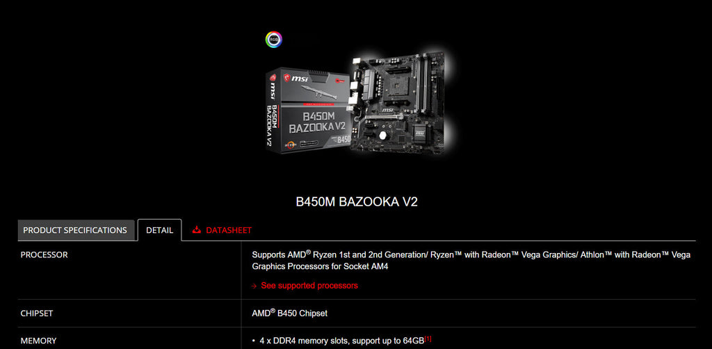 MSI B450M BAZOOKA V2 Socket AM4 Micro ATX Gaming Motherboard Description