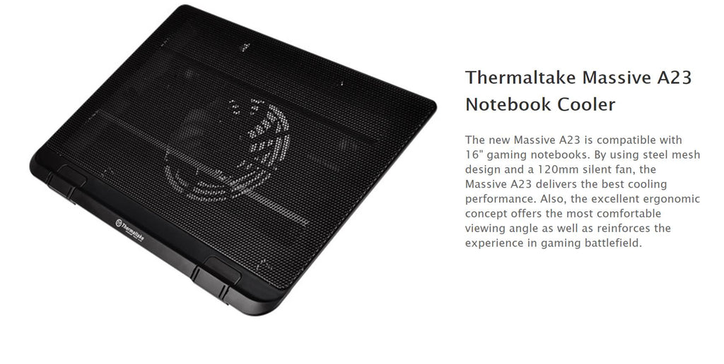 Thermaltake Massive A23 16” Slim Notebook Cooler Model: CL-N013-PL12BL-A Description