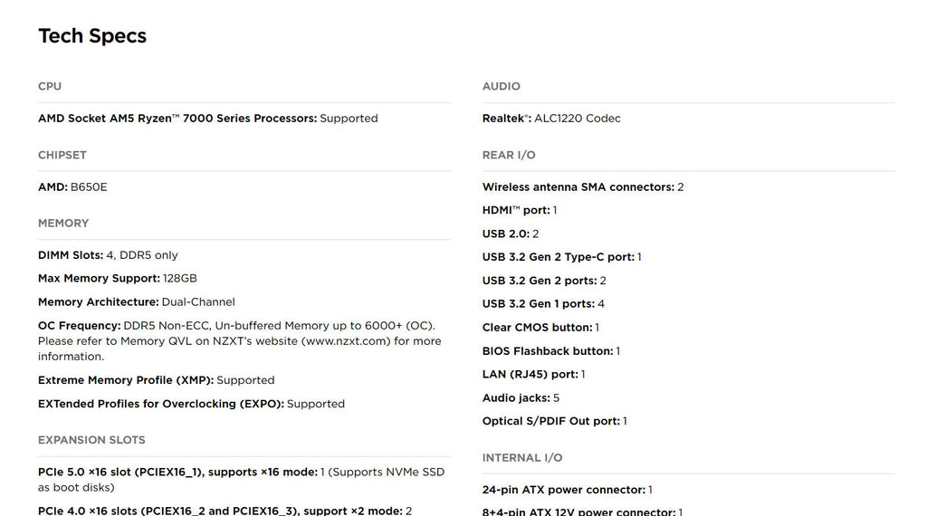 NZXT N7 B650E AMD Socket AM5 ATX Motherboard Specification