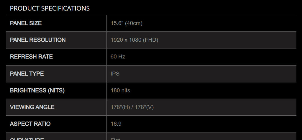 MSI Optix MAG161V 15.6" Full HD 1920 x 1080 Portable Monitor Specification