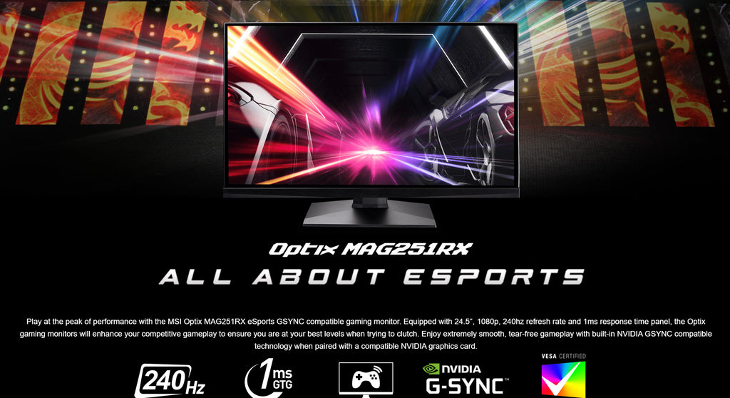 MSI Optix MAG251RX 24.5" FHD 1080P 240Hz 1ms Rapid IPS Gaming Monitor Description