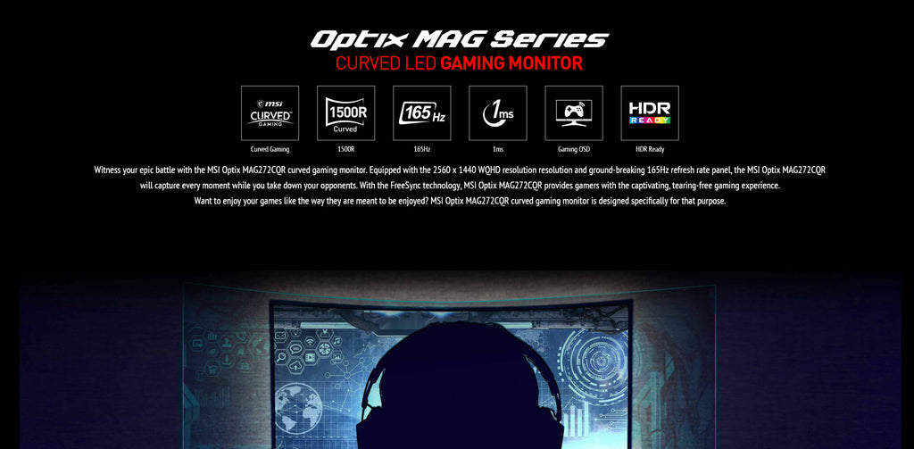 MSI Optix MAG272CQR 27" WQHD 165Hz 1ms Curved Gaming Monitor Description