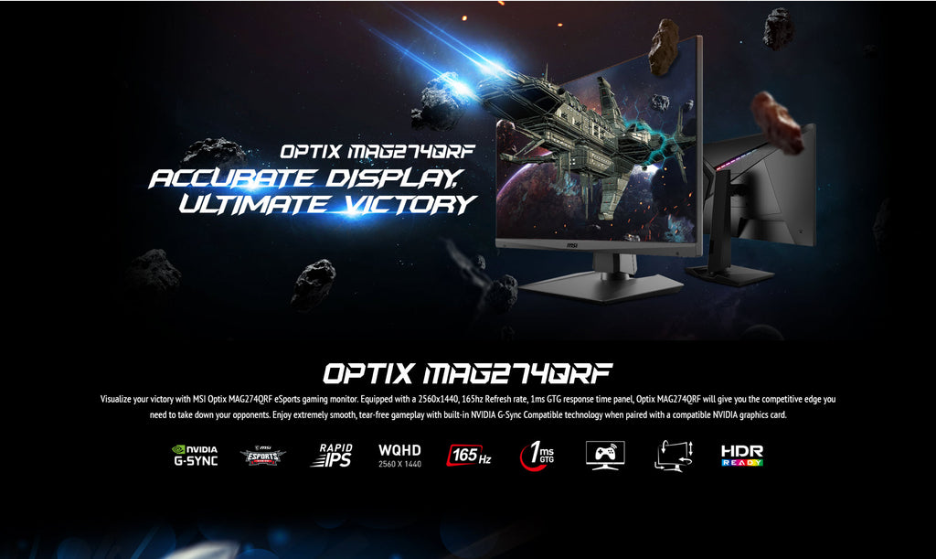 MSI Optix MAG274QRF 27" WQHD 1440P 165Hz 1ms IPS Gaming Monitor Description